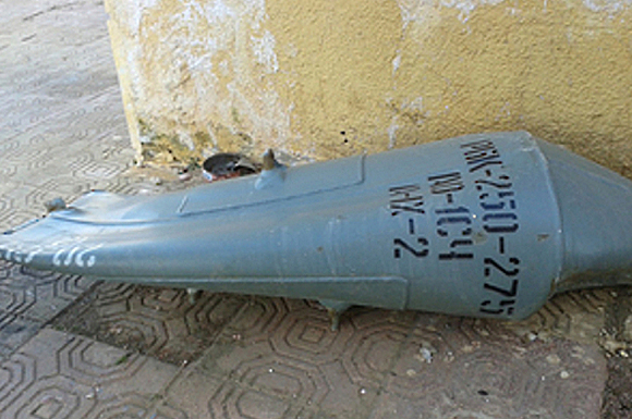 Remnants of a RBK-250/275 AO-1SCh cluster bomb in Deir Jamal from a strike on February 28, 2013. 